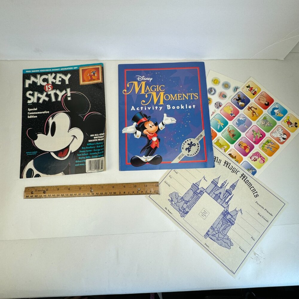 Vtg Mickey is Sixty Magazine Magic Moments Activity Booklet w Stickers Cert READ
